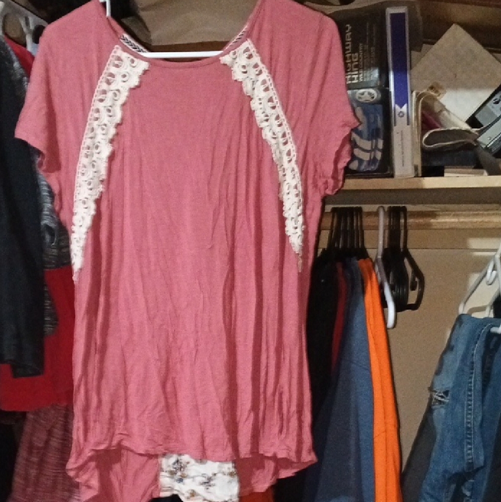 Rewind Pink Lace Accent Short Sleeve Top
